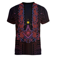 Personalised Philippines Barong Tagalog Freemasonry Women V-Neck T-Shirt Filipino Masonic Polynesian Pattern LT14 - Polynesian Pride