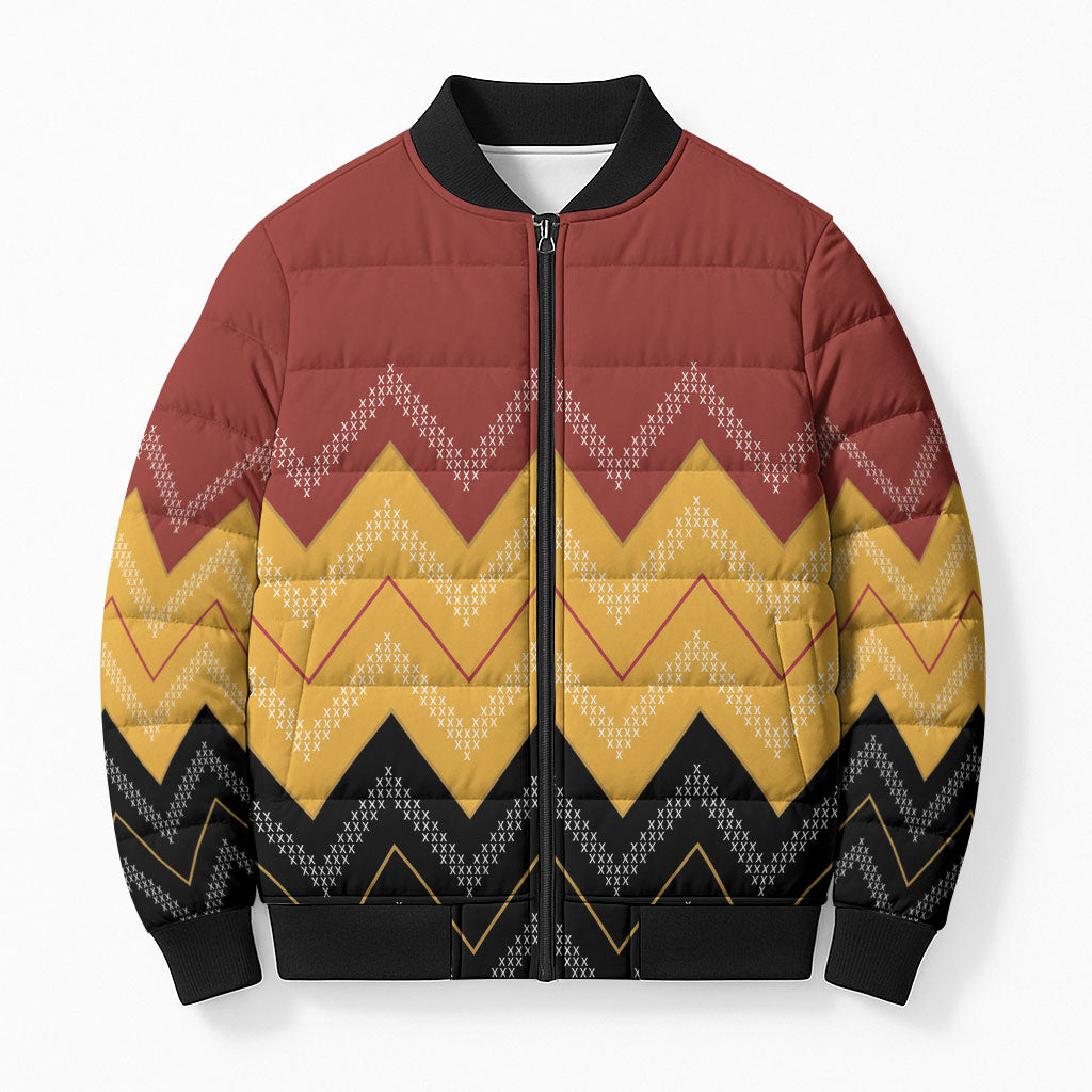 Kaokao Maori Tukutuku Inspired New Zealand Bomber Puffer Jacket