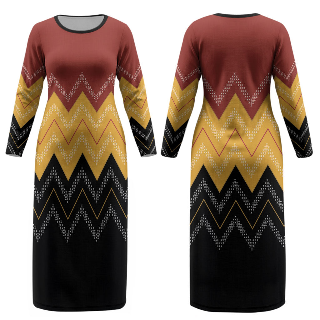 Kaokao Maori Tukutuku Inspired New Zealand Couples Matching Long Sleeve Bodycon Dress and Hawaiian Shirt LT14 - Polynesian Pride