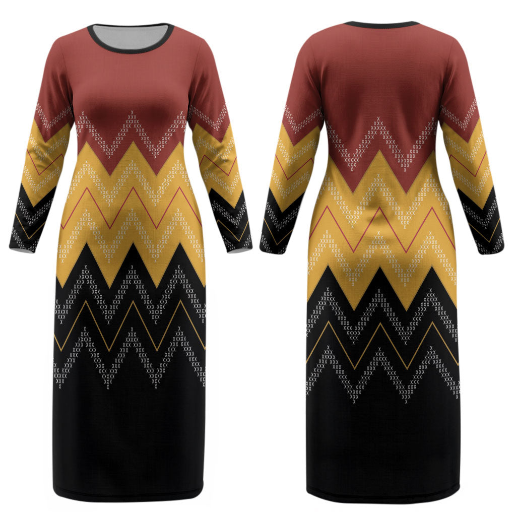 Kaokao Maori Tukutuku Inspired New Zealand Couples Matching Long Sleeve Bodycon Dress and Long Sleeve Button Shirt LT14 - Polynesian Pride