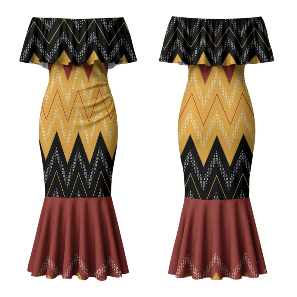 Kaokao Maori Tukutuku Inspired New Zealand Couples Matching Mermaid Dress and Long Sleeve Button Shirt LT14 - Polynesian Pride