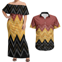 Kaokao Maori Tukutuku Inspired New Zealand Couples Matching Off Shoulder Maxi Dress and Hawaiian Shirt LT14 Multicolor - Polynesian Pride