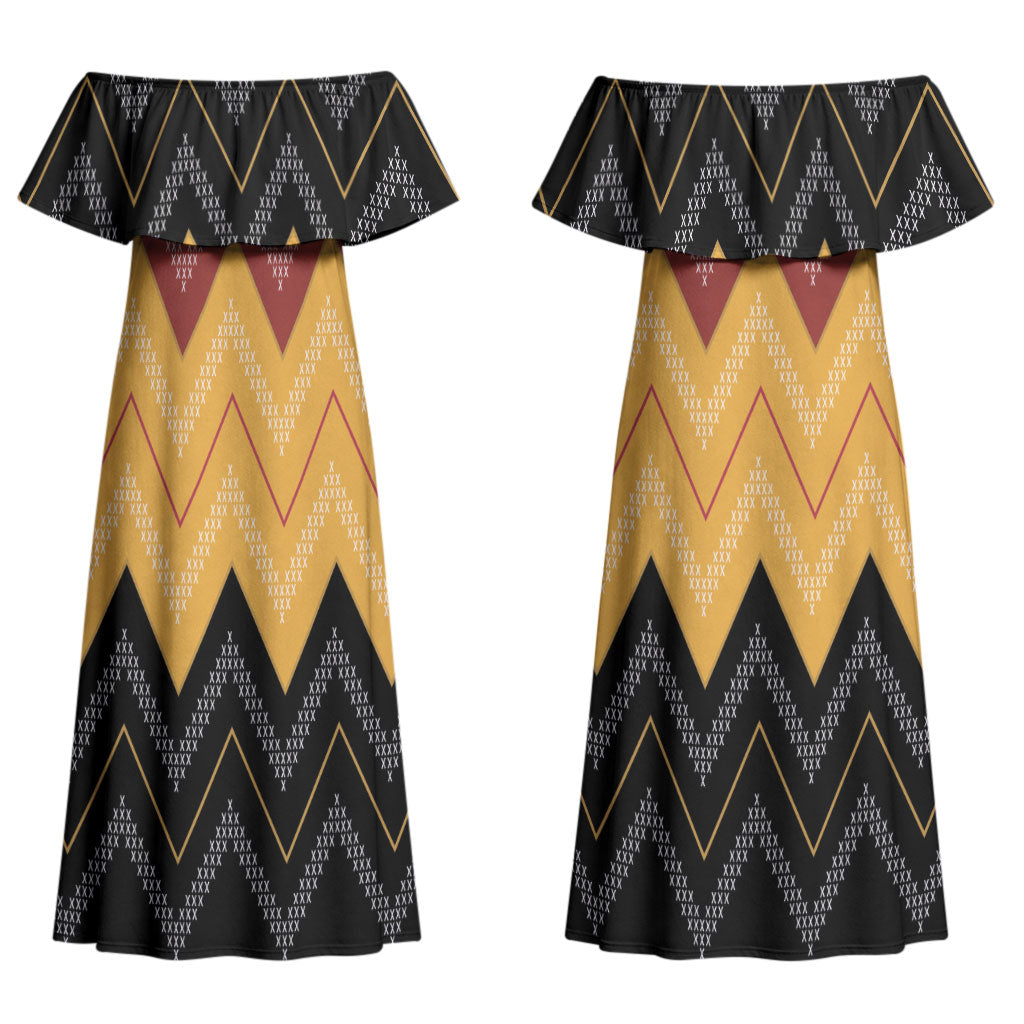 Kaokao Maori Tukutuku Inspired New Zealand Couples Matching Off Shoulder Maxi Dress and Hawaiian Shirt LT14 - Polynesian Pride