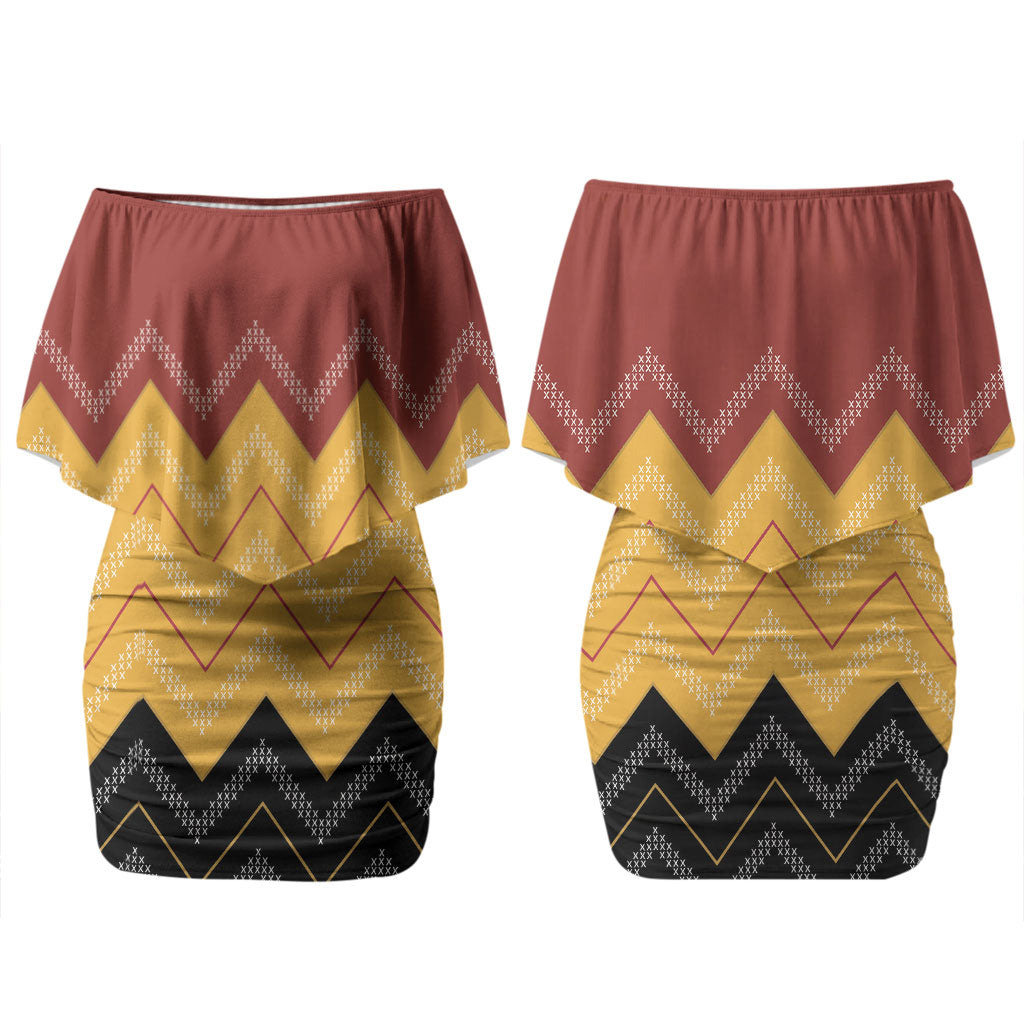 Kaokao Maori Tukutuku Inspired New Zealand Couples Matching Off Shoulder Short Dress and Hawaiian Shirt LT14 - Polynesian Pride