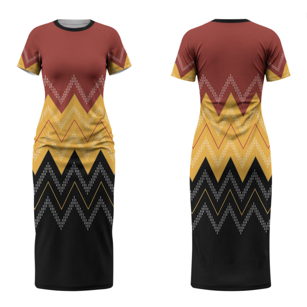 Kaokao Maori Tukutuku Inspired New Zealand Couples Matching Short Sleeve Bodycon Dress and Long Sleeve Button Shirt LT14 - Polynesian Pride