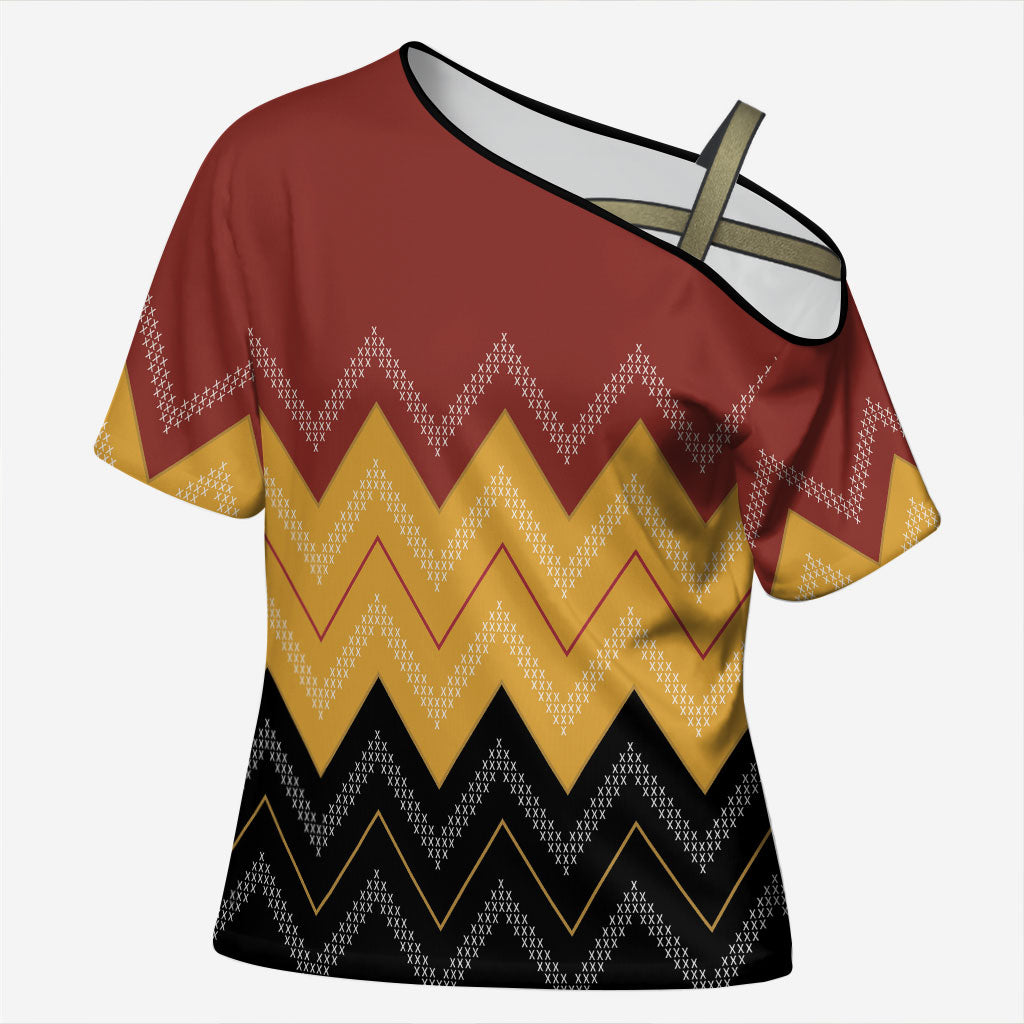 Kaokao Maori Tukutuku Inspired New Zealand Cross Shoulder Shirt LT14 Female Multicolor - Polynesian Pride