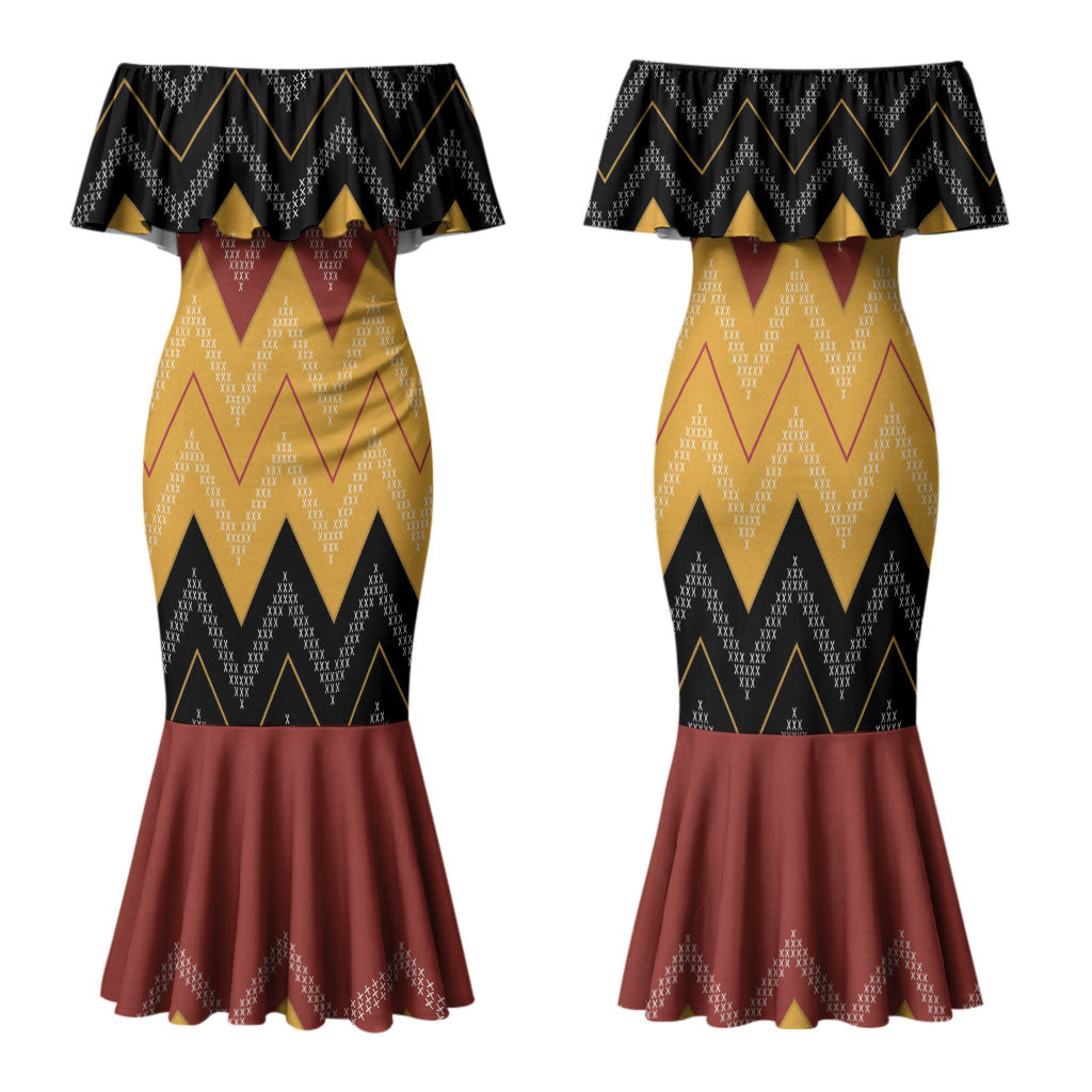 Kaokao Maori Tukutuku Inspired New Zealand Family Matching Mermaid Dress and Hawaiian Shirt LT14 Mom's Dress Multicolor - Polynesian Pride