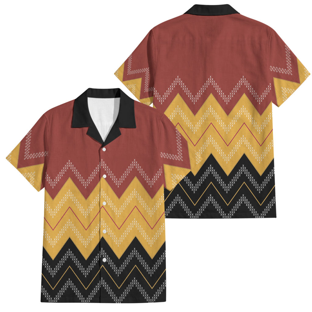 Kaokao Maori Tukutuku Inspired New Zealand Family Matching Off Shoulder Short Dress and Hawaiian Shirt LT14 Dad's Shirt - Short Sleeve Multicolor - Polynesian Pride