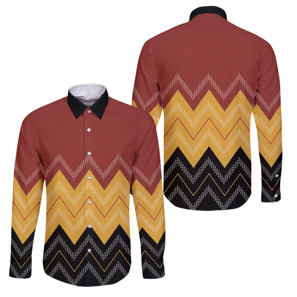 Kaokao Maori Tukutuku Inspired New Zealand Family Matching Off Shoulder Short Dress and Hawaiian Shirt LT14 Dad's Shirt - Long Sleeve Multicolor - Polynesian Pride