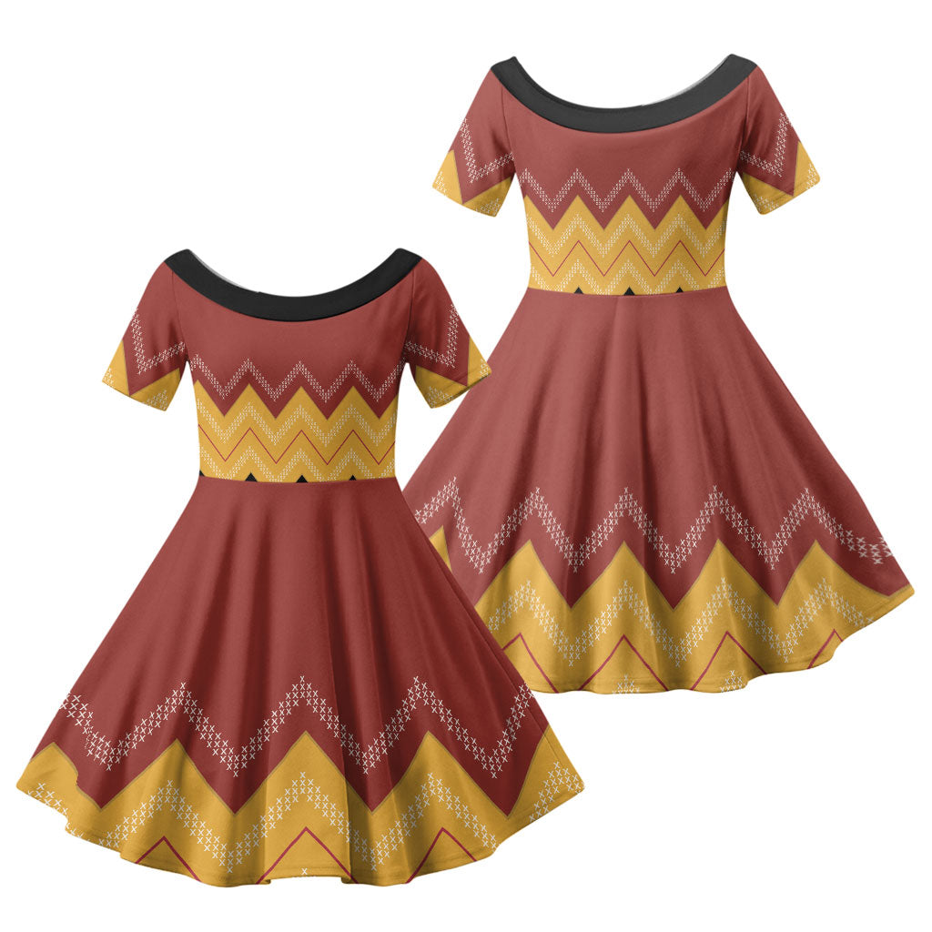 Kaokao Maori Tukutuku Inspired New Zealand Family Matching Off Shoulder Short Dress and Hawaiian Shirt LT14 Daughter's Dress Multicolor - Polynesian Pride