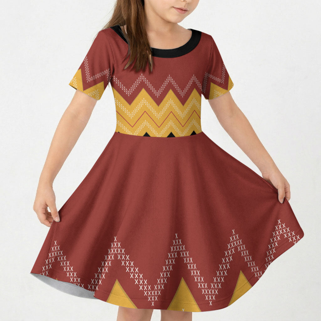 Kaokao Maori Tukutuku Inspired New Zealand Kid Short Sleeve Dress LT14 KID Multicolor - Polynesian Pride