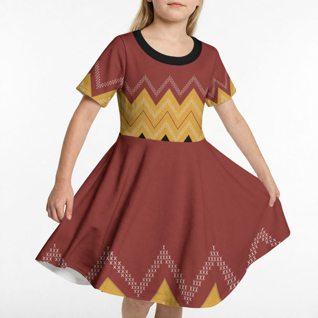 Kaokao Maori Tukutuku Inspired New Zealand Kid Short Sleeve Dress LT14 - Polynesian Pride