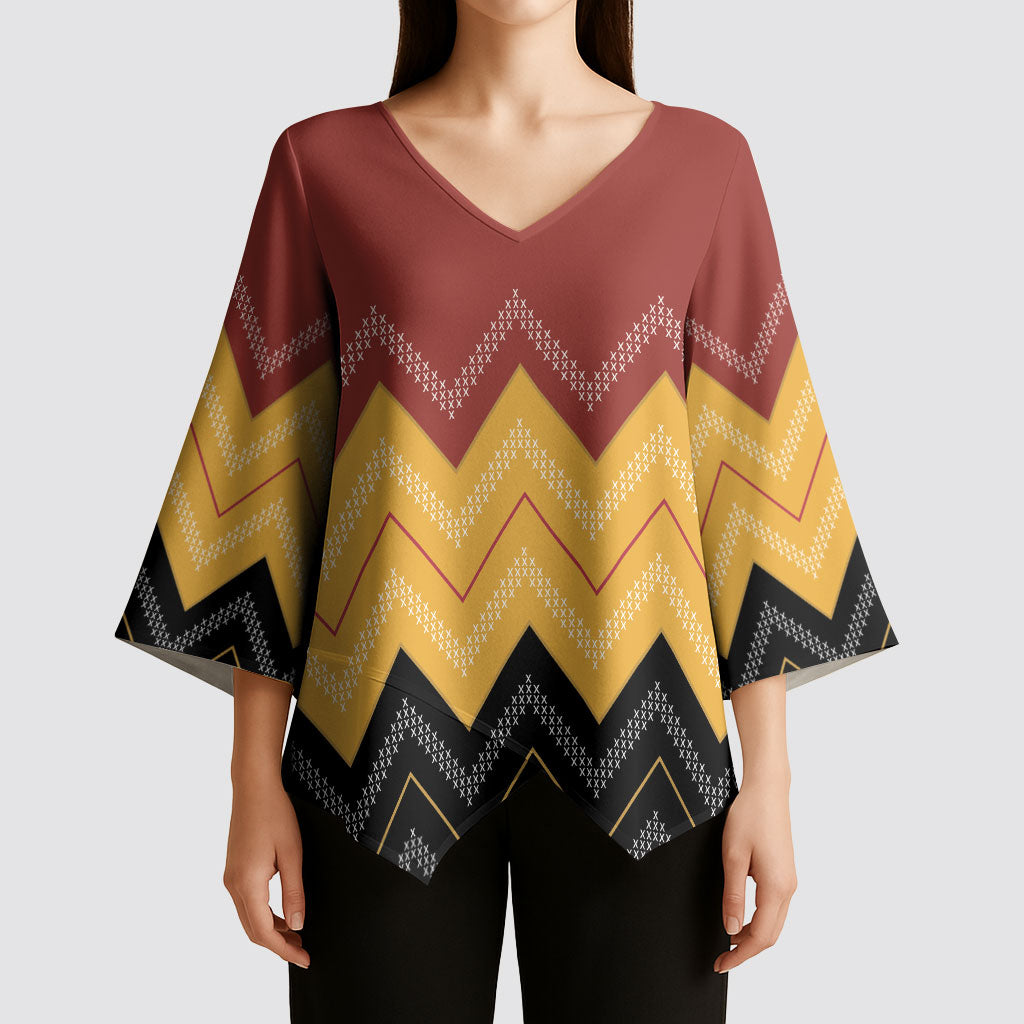 Kaokao Maori Tukutuku Inspired New Zealand Kimono Sleeve Blouse LT14 - Polynesian Pride