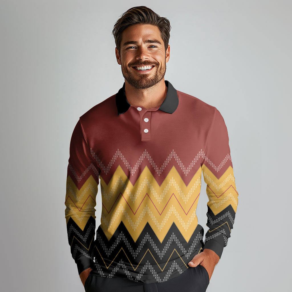 Kaokao Maori Tukutuku Inspired New Zealand Long Sleeve Polo Shirt LT14 - Polynesian Pride