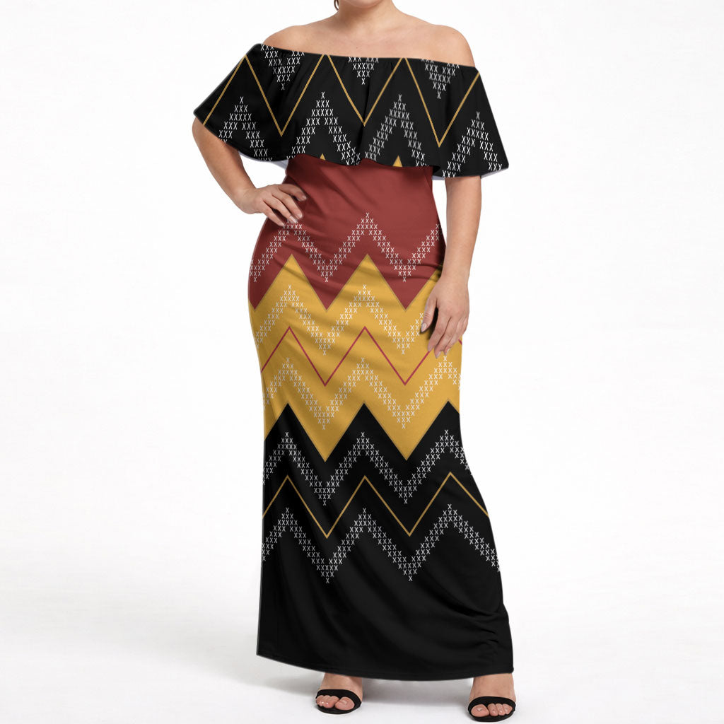 Kaokao Maori Tukutuku Inspired New Zealand Off Shoulder Maxi Dress LT14 Women Multicolor - Polynesian Pride