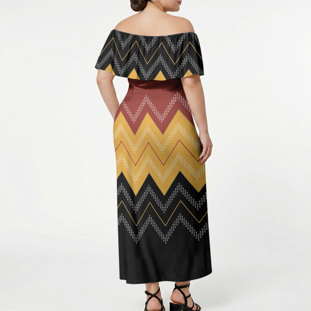 Kaokao Maori Tukutuku Inspired New Zealand Off Shoulder Maxi Dress LT14 - Polynesian Pride