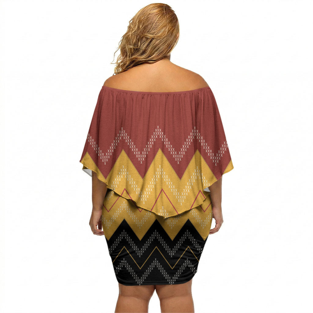 Kaokao Maori Tukutuku Inspired New Zealand Off Shoulder Short Dress LT14 - Polynesian Pride