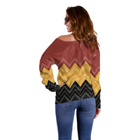 Kaokao Maori Tukutuku Inspired New Zealand Off Shoulder Sweater LT14 - Polynesian Pride