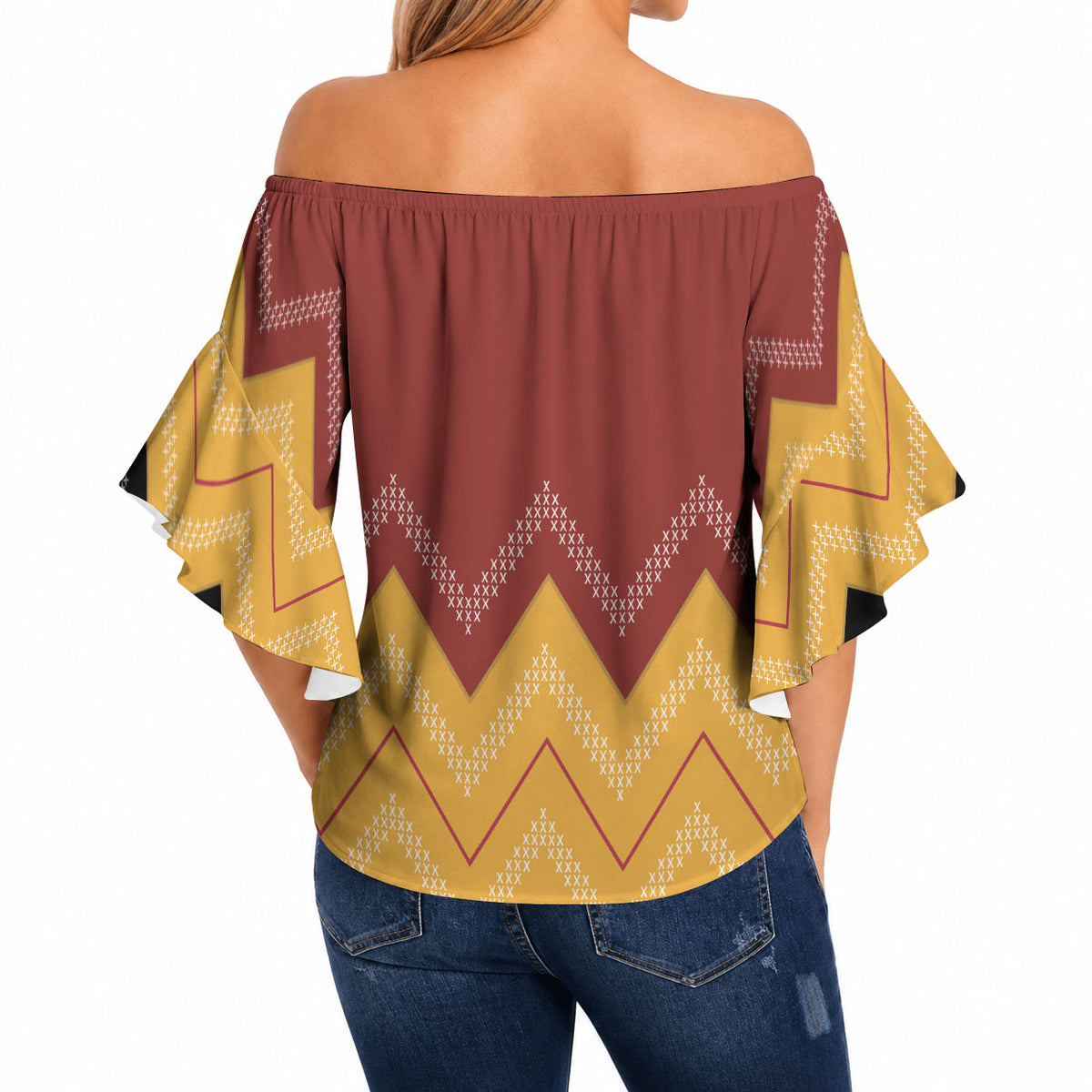 Kaokao Maori Tukutuku Inspired New Zealand Off Shoulder Wrap Waist Top LT14 - Polynesian Pride