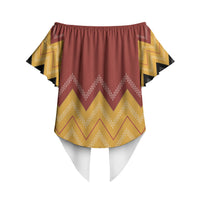 Kaokao Maori Tukutuku Inspired New Zealand Off Shoulder Wrap Waist Top LT14 - Polynesian Pride