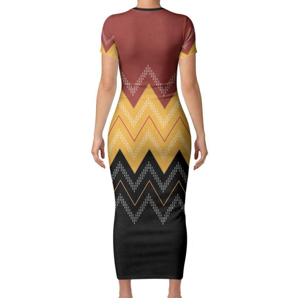 Kaokao Maori Tukutuku Inspired New Zealand Short Sleeve Bodycon Dress LT14 - Polynesian Pride
