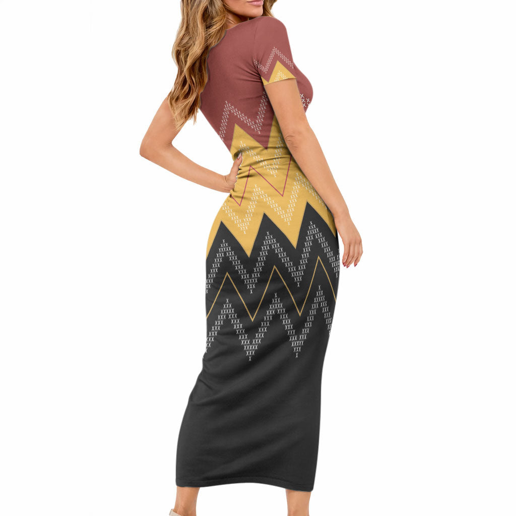 Kaokao Maori Tukutuku Inspired New Zealand Short Sleeve Bodycon Dress LT14 - Polynesian Pride
