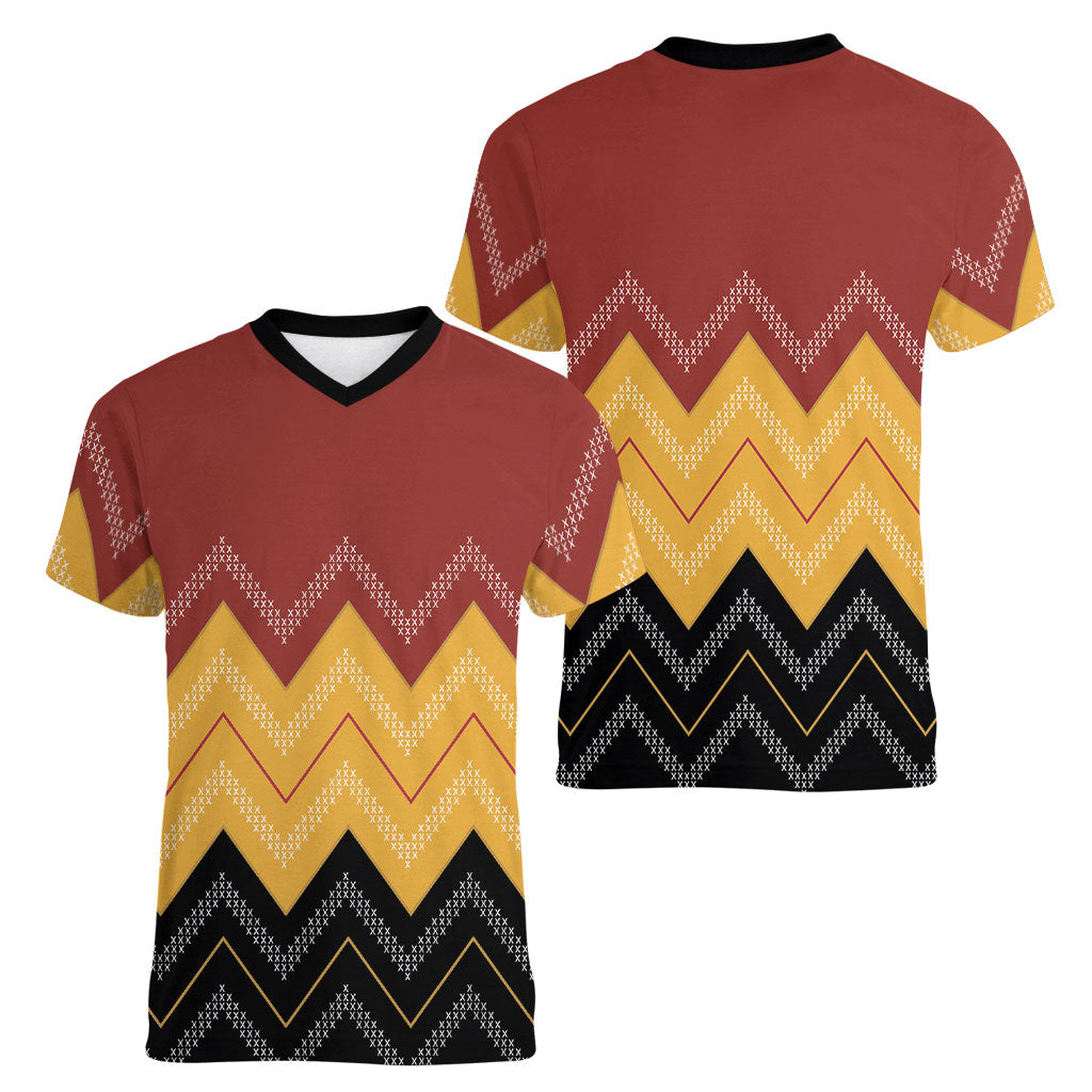 Kaokao Maori Tukutuku Inspired New Zealand Women V-Neck T-Shirt LT14 - Polynesian Pride