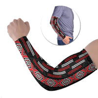 Roimata Toroa Maori Taniko Inspired New Zealand Arm Sleeves LT14 Set of 2 Black - Polynesian Pride