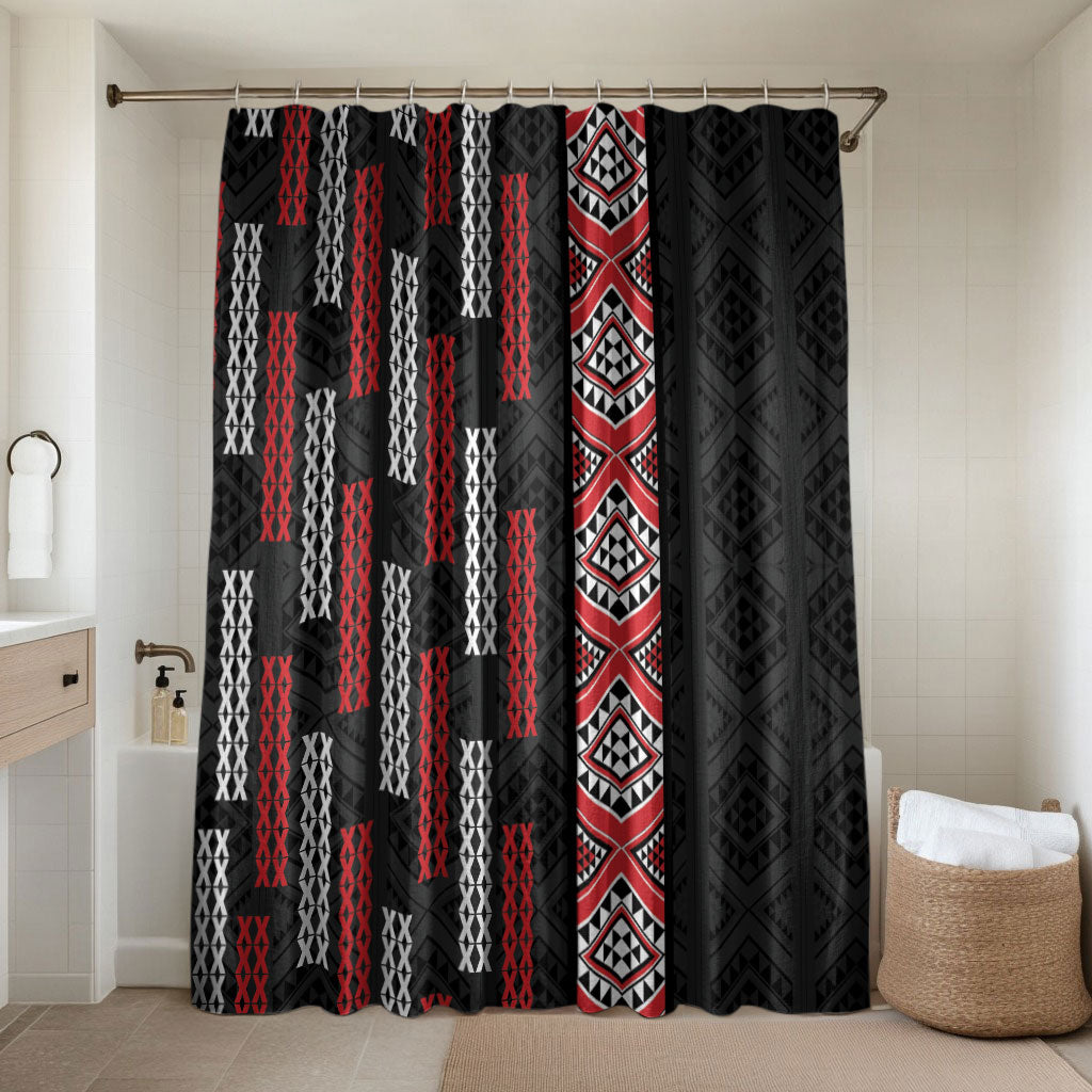 Roimata Toroa Maori Taniko Inspired New Zealand Bathroom Set LT14 Shower Curtain Only Black - Polynesian Pride