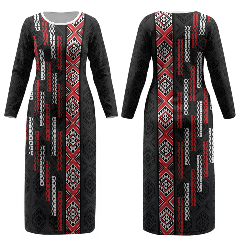 Roimata Toroa Maori Taniko Inspired New Zealand Couples Matching Long Sleeve Bodycon Dress and Long Sleeve Button Shirt LT14 - Polynesian Pride