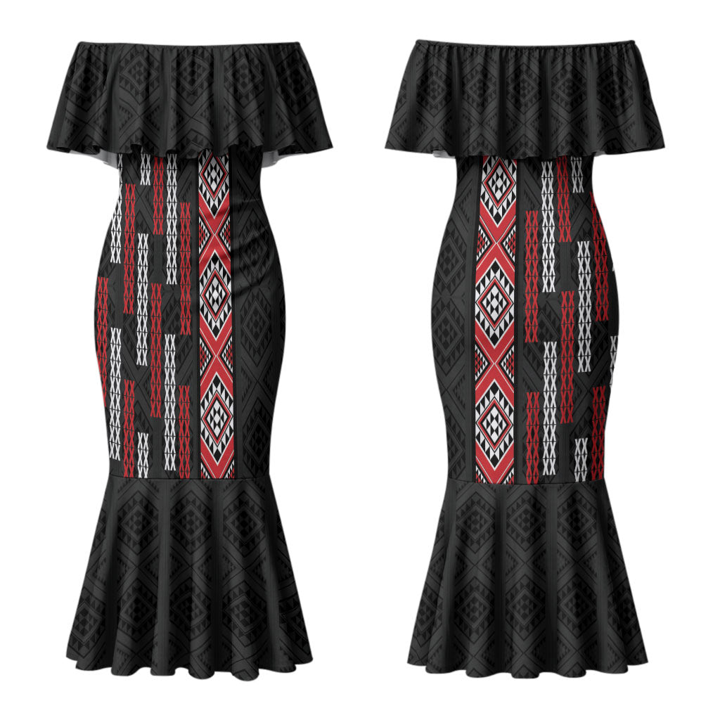 Roimata Toroa Maori Taniko Inspired New Zealand Couples Matching Mermaid Dress and Hawaiian Shirt LT14 - Polynesian Pride