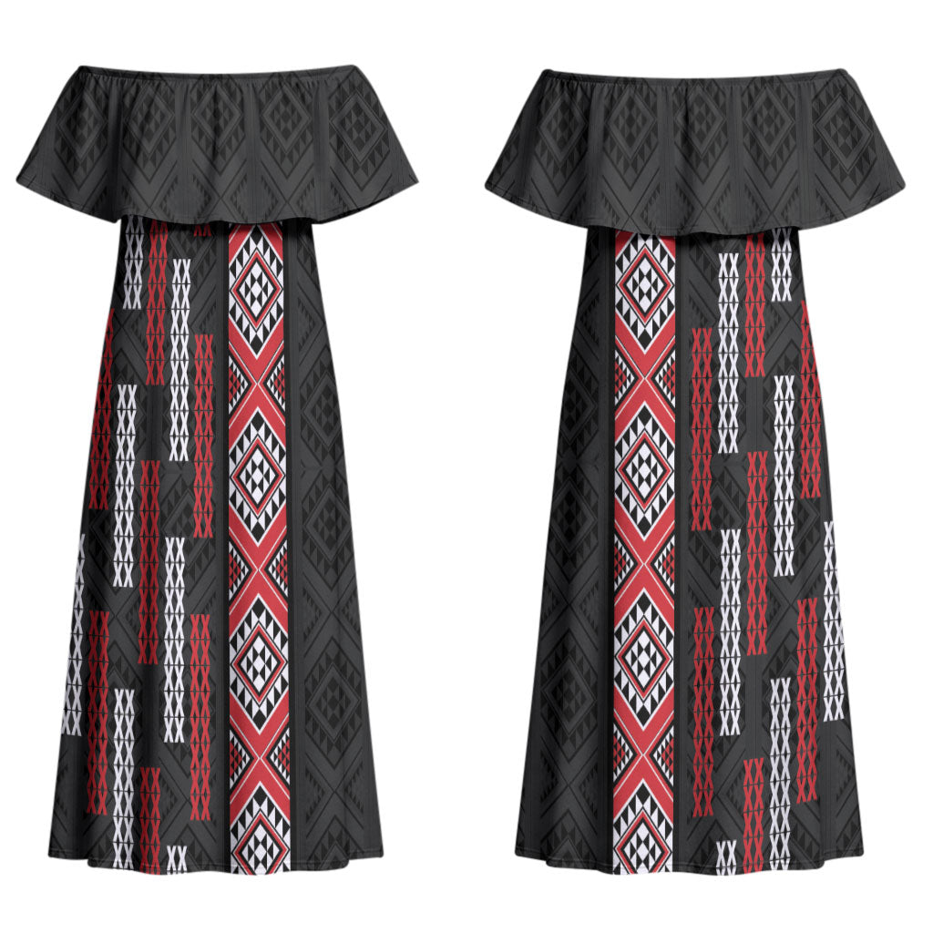 Roimata Toroa Maori Taniko Inspired New Zealand Couples Matching Off Shoulder Maxi Dress and Hawaiian Shirt LT14 - Polynesian Pride