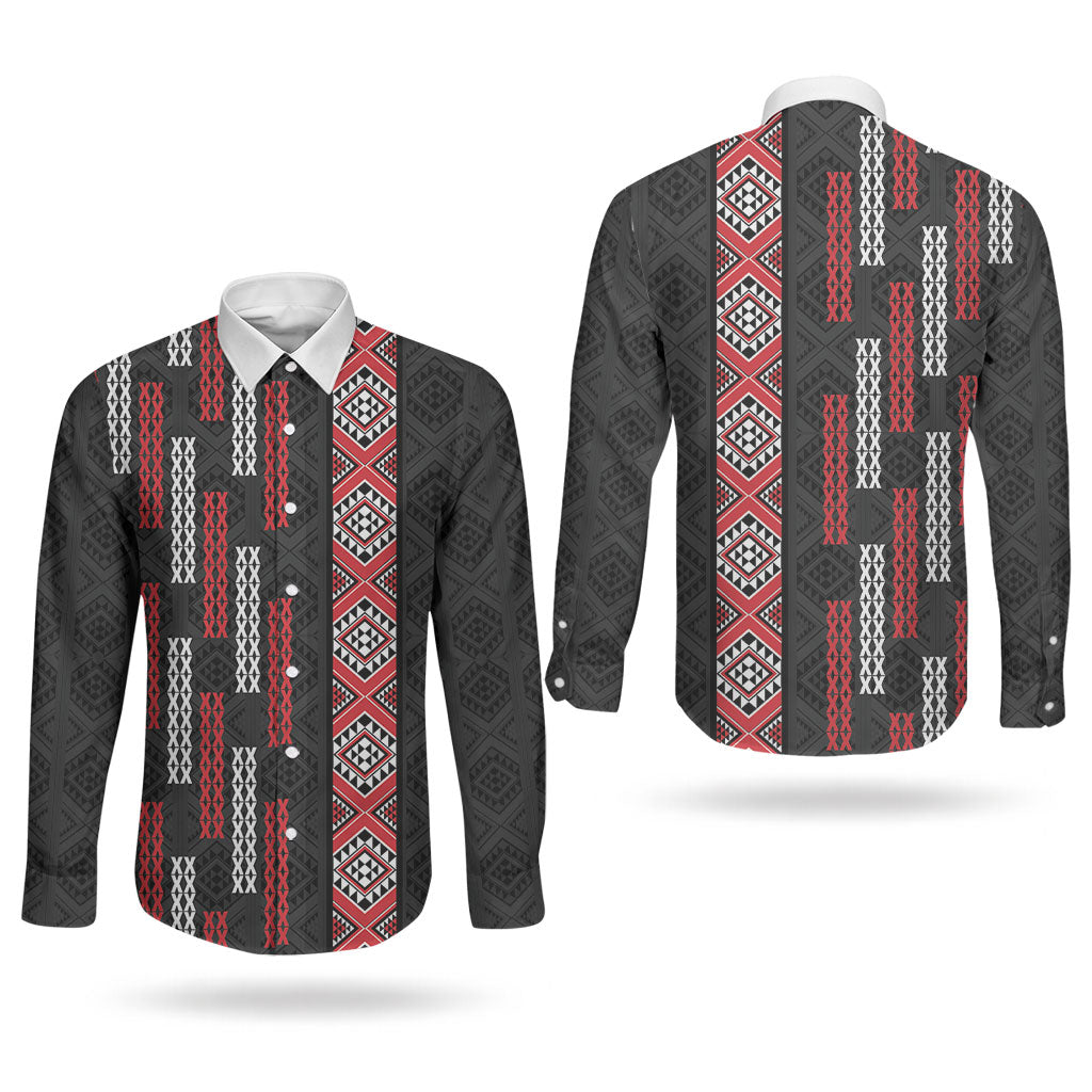Roimata Toroa Maori Taniko Inspired New Zealand Couples Matching Off Shoulder Maxi Dress and Long Sleeve Button Shirt LT14 - Polynesian Pride