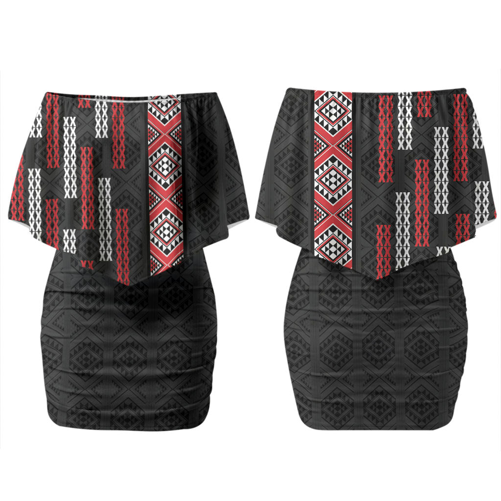 Roimata Toroa Maori Taniko Inspired New Zealand Couples Matching Off Shoulder Short Dress and Long Sleeve Button Shirt LT14 - Polynesian Pride