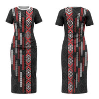 Roimata Toroa Maori Taniko Inspired New Zealand Couples Matching Short Sleeve Bodycon Dress and Long Sleeve Button Shirt LT14 - Polynesian Pride
