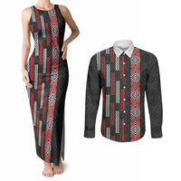 Roimata Toroa Maori Taniko Inspired New Zealand Couples Matching Tank Maxi Dress and Long Sleeve Button Shirt LT14 Black - Polynesian Pride