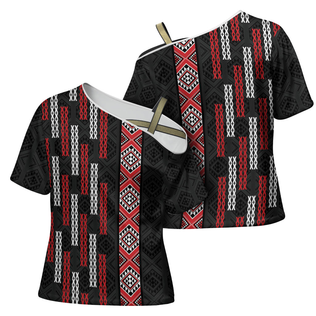 Roimata Toroa Maori Taniko Inspired New Zealand Cross Shoulder Shirt LT14 - Polynesian Pride