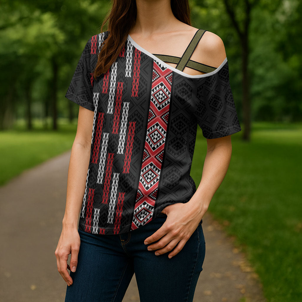Roimata Toroa Maori Taniko Inspired New Zealand Cross Shoulder Shirt LT14 - Polynesian Pride