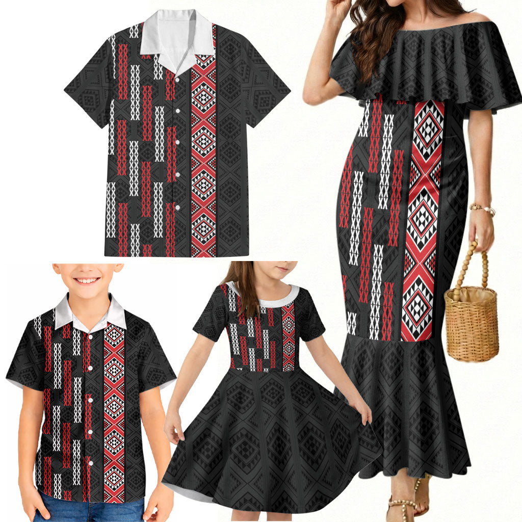 Roimata Toroa Maori Taniko Inspired New Zealand Family Matching Mermaid Dress and Hawaiian Shirt LT14 - Polynesian Pride