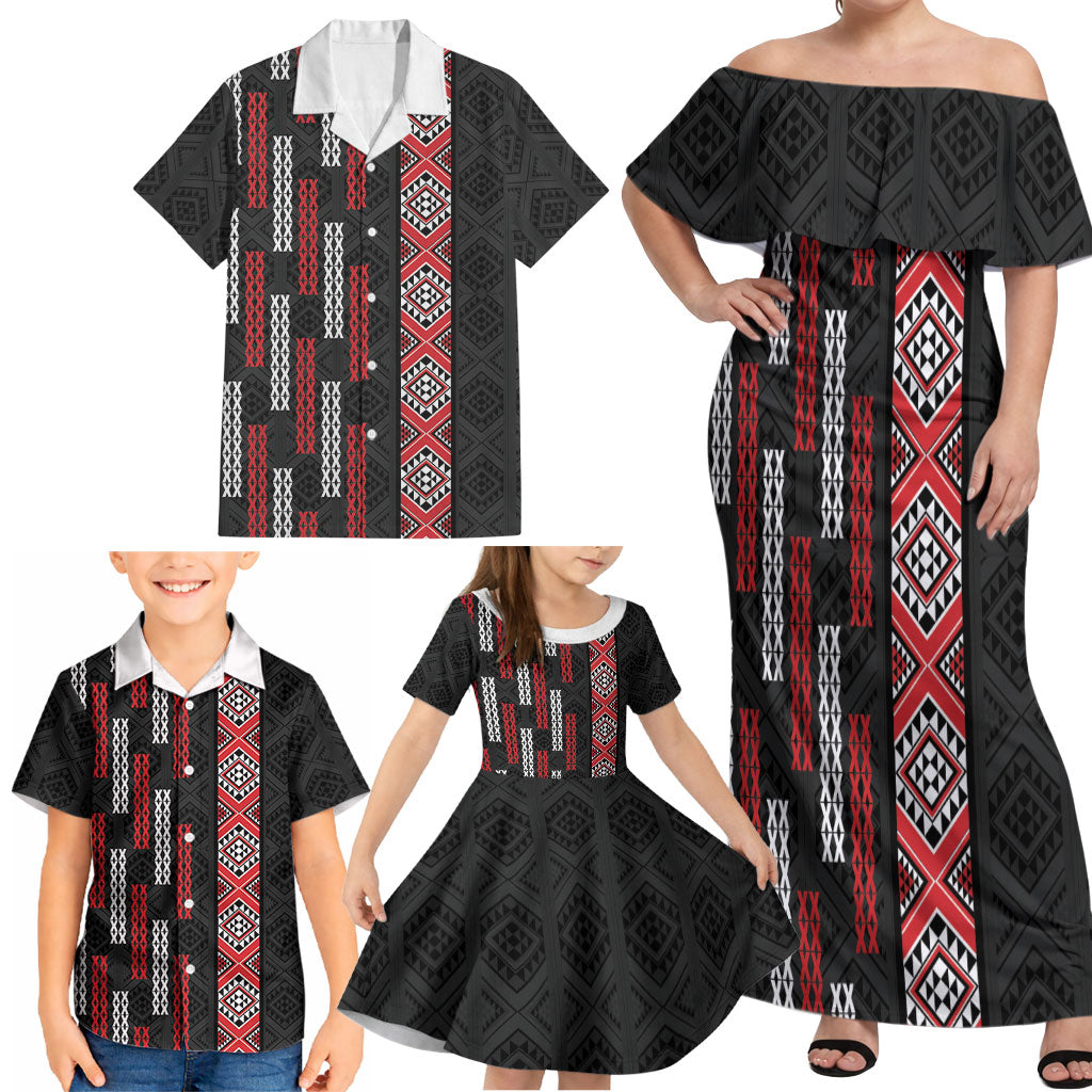 Roimata Toroa Maori Taniko Inspired New Zealand Family Matching Off Shoulder Maxi Dress and Hawaiian Shirt LT14 - Polynesian Pride