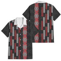 Roimata Toroa Maori Taniko Inspired New Zealand Family Matching Off Shoulder Maxi Dress and Hawaiian Shirt LT14 Dad's Shirt - Short Sleeve Black - Polynesian Pride