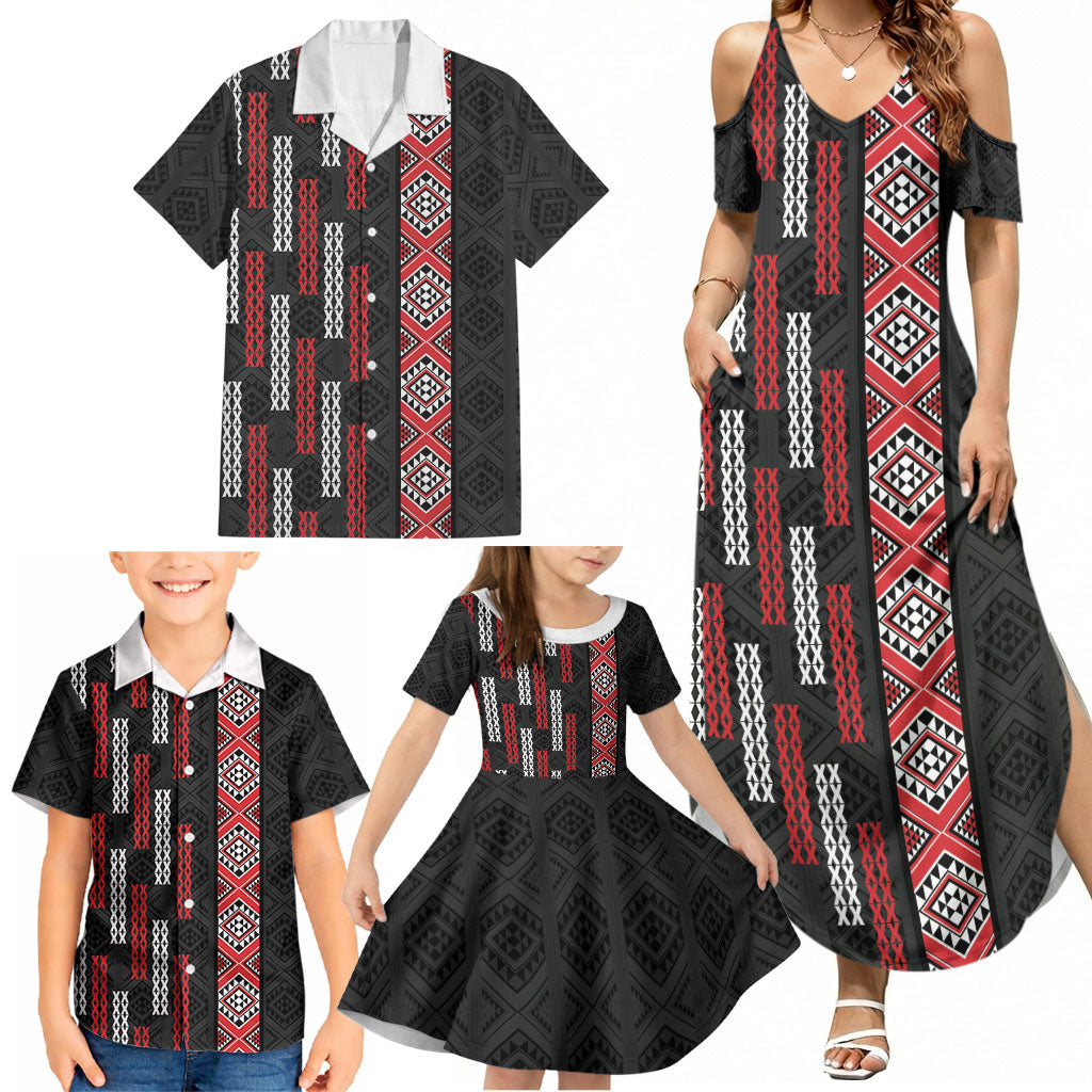 Roimata Toroa Maori Taniko Inspired New Zealand Family Matching Summer Maxi Dress and Hawaiian Shirt LT14 - Polynesian Pride