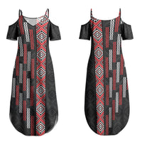 Roimata Toroa Maori Taniko Inspired New Zealand Family Matching Summer Maxi Dress and Hawaiian Shirt LT14 Mom's Dress Black - Polynesian Pride