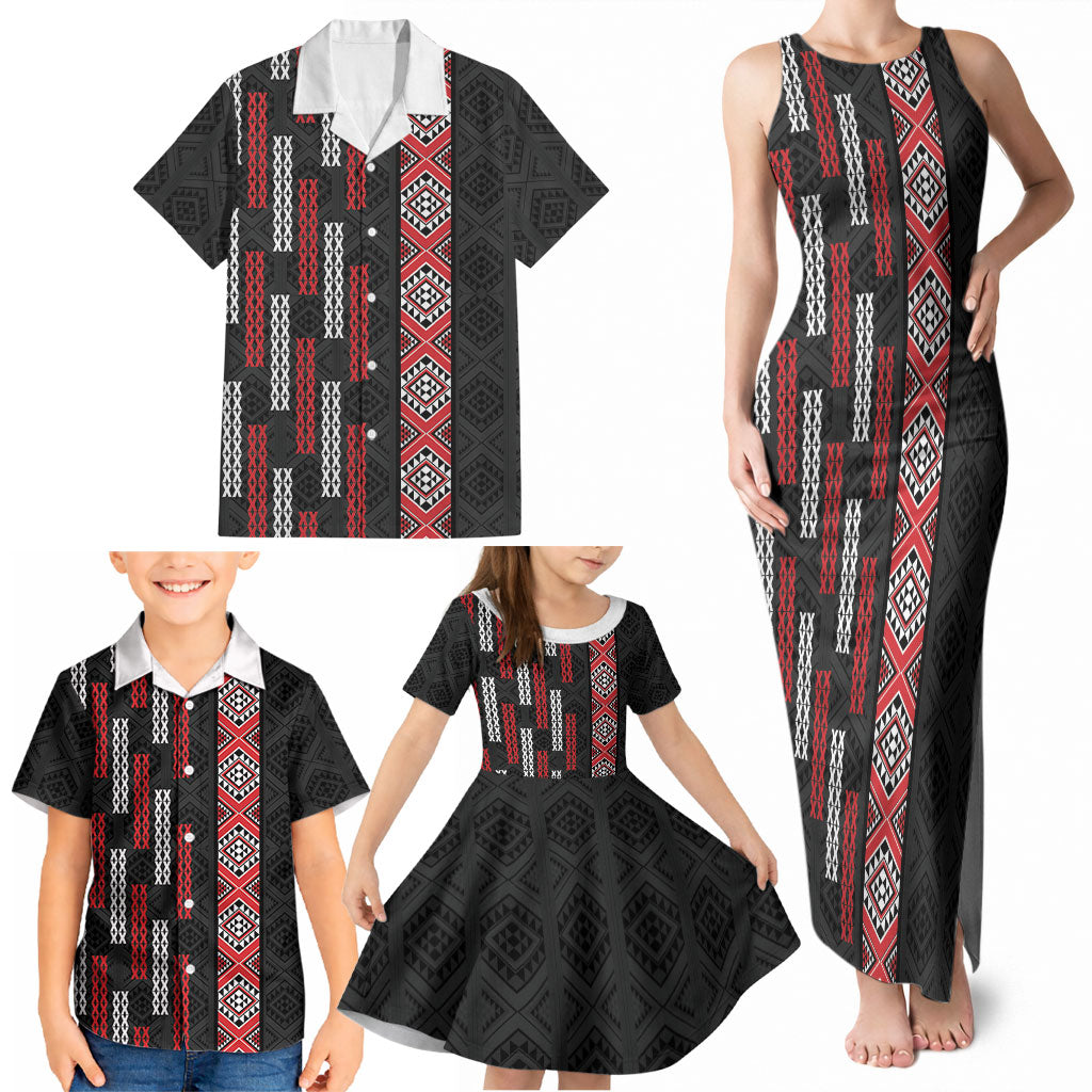 Roimata Toroa Maori Taniko Inspired New Zealand Family Matching Tank Maxi Dress and Hawaiian Shirt