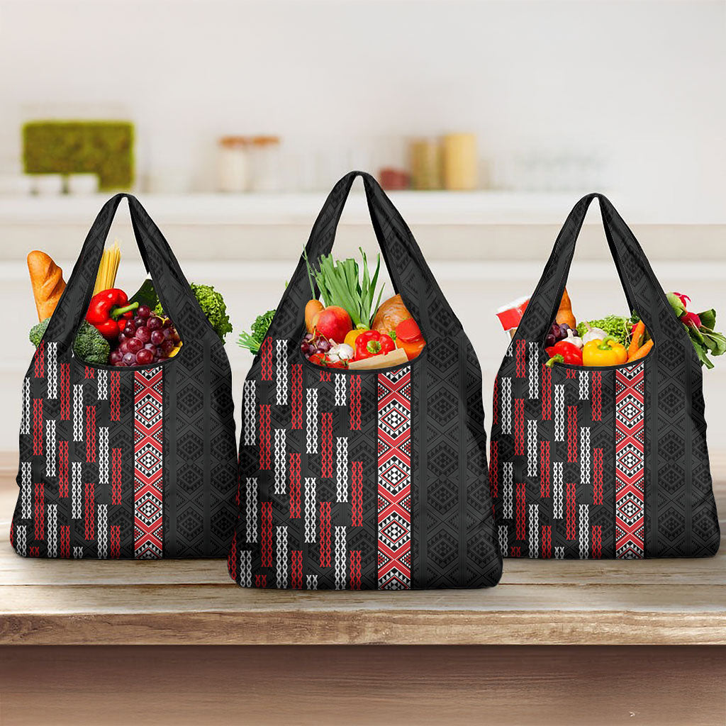 Roimata Toroa Maori Taniko Inspired New Zealand Grocery Bag LT14 3-pack One Size Black - Polynesian Pride
