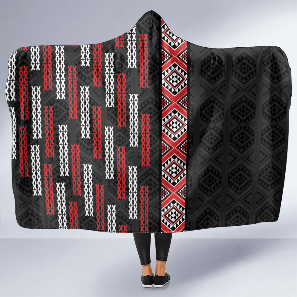 Roimata Toroa Maori Taniko Inspired New Zealand Hooded Blanket LT14 One Size Black - Polynesian Pride