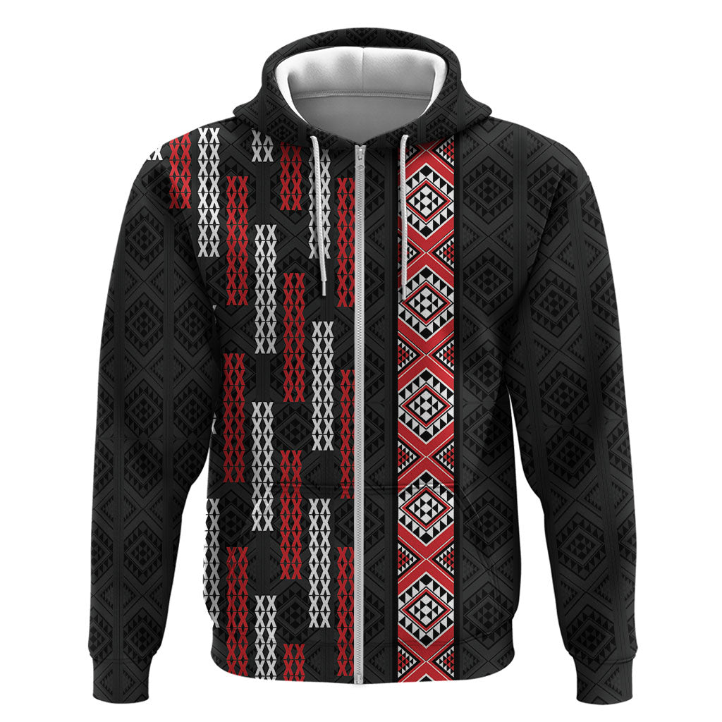 Roimata Toroa Maori Taniko Inspired New Zealand Hoodie LT14 Zip Hoodie Black - Polynesian Pride