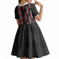 Roimata Toroa Maori Taniko Inspired New Zealand Kid Short Sleeve Dress LT14 - Polynesian Pride