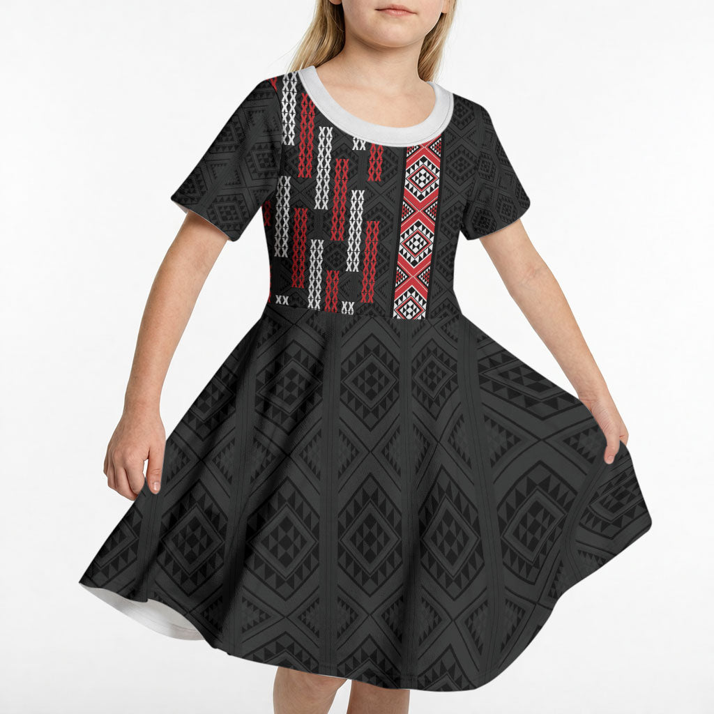 Roimata Toroa Maori Taniko Inspired New Zealand Kid Short Sleeve Dress LT14 - Polynesian Pride