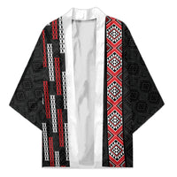 Roimata Toroa Maori Taniko Inspired New Zealand Kimono LT14 Unisex Black - Polynesian Pride